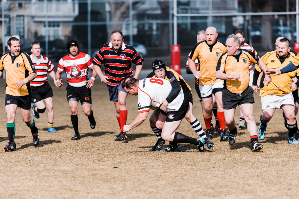 Action shot of Masters Rugby