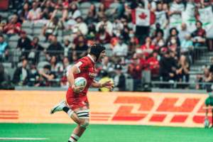 BC's Jake Thiel crosses the line for a try at BC Place