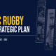 A navy screen with gold and white text of BC Rugby Strategic Plan 2022-2025