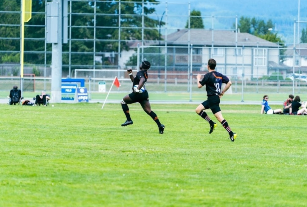 A Vancouver Rogues player scores a breakaway try