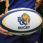 A close up of the BC Rugby Bears Rugby Ball