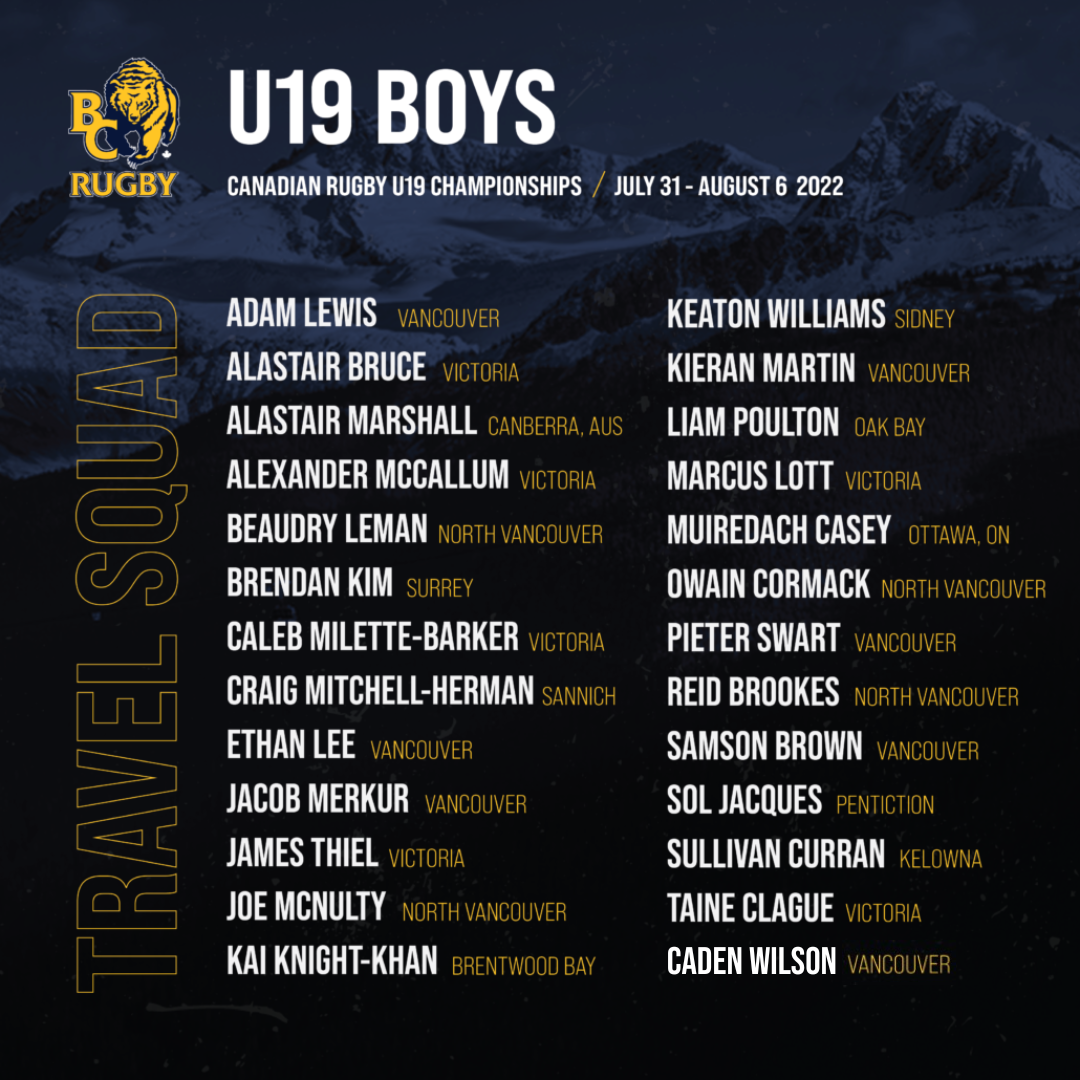 BC Bears U19 Boys Roster For 2022 Canadian Rugby U19 Championships
