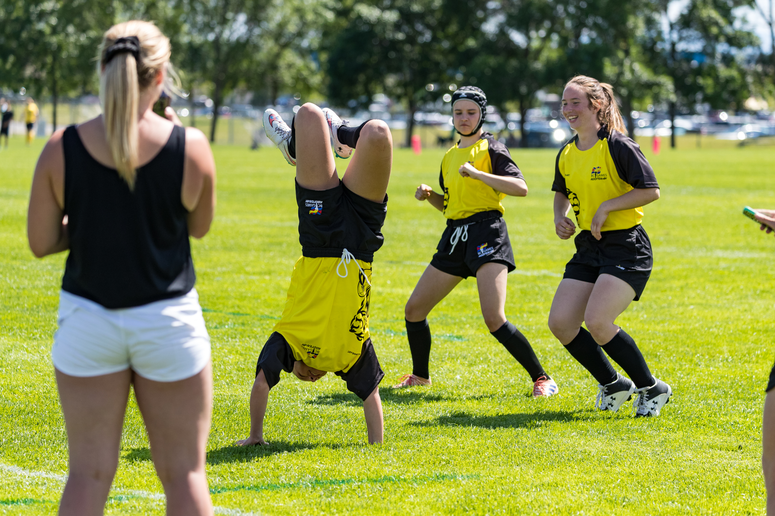 Girls dance during the 2022 BC Summer Games Rugby competition