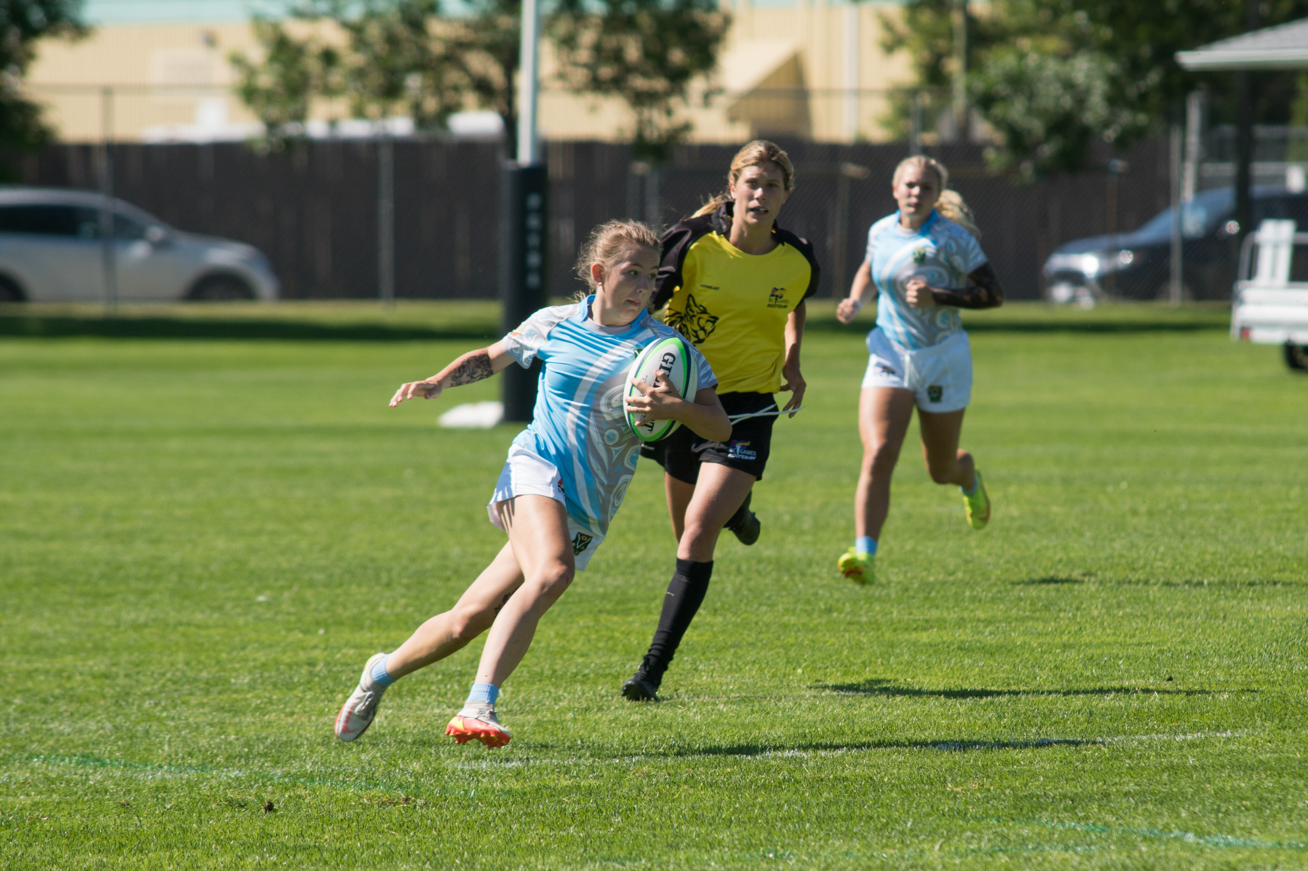 Action from the 2022 BC Summer Games Girls Rugby competition