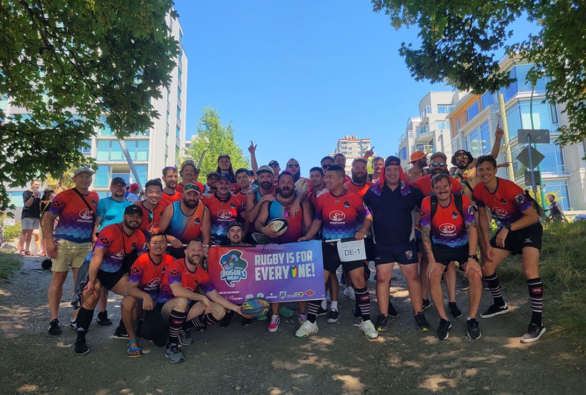 The Vancouver Rogues team poses for a photo during the 2022 Vancouver Pride Festival
