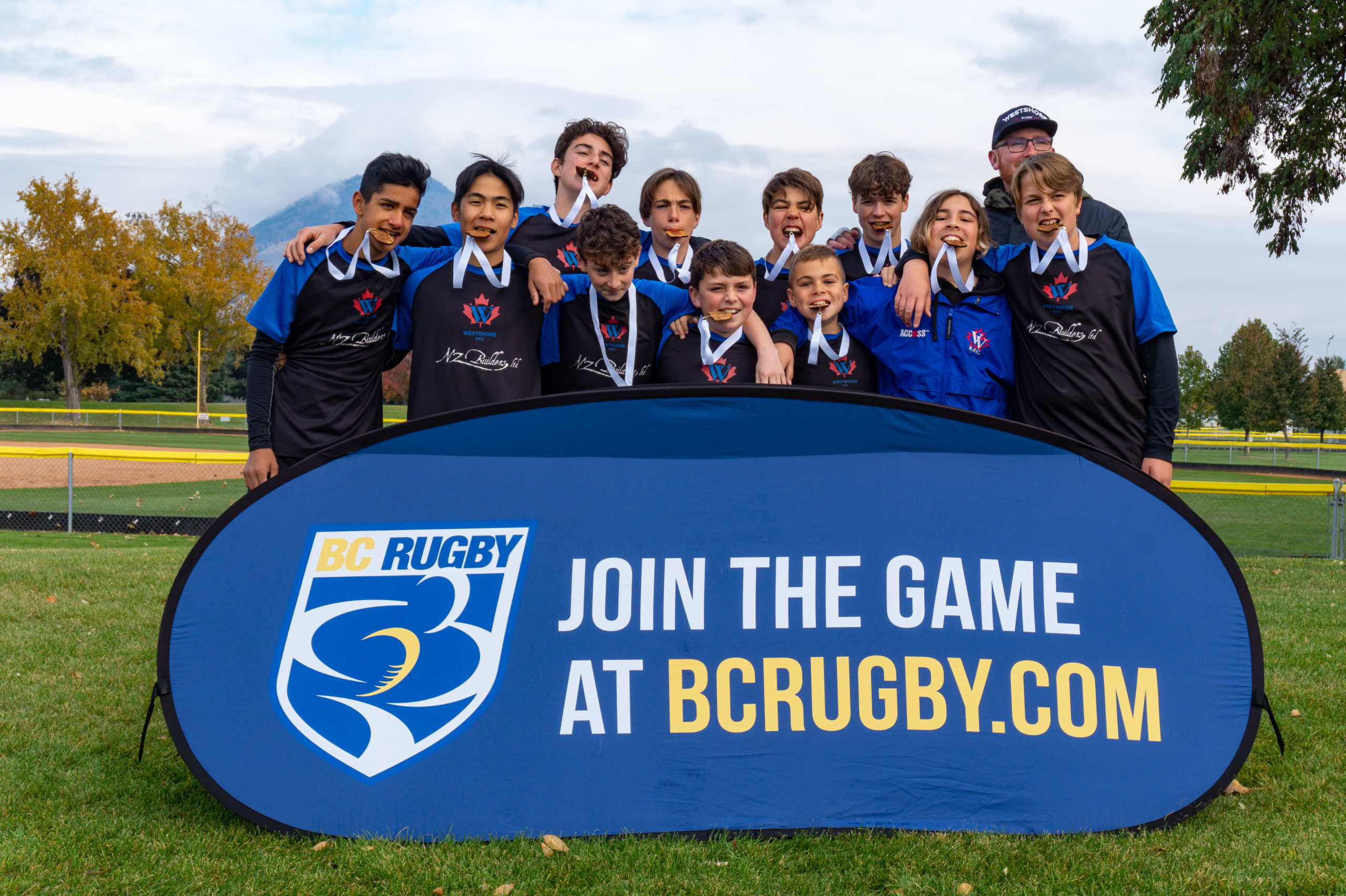 A boys team from Westshore RFC pose with their medals following a title win at the 2019 Kamloops 7s