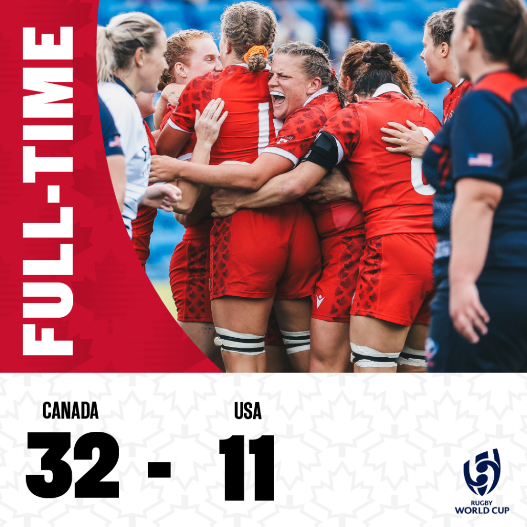 A graphic depicting Canada's 32-11 quarter-final win over USA at the 2021 Rugby World Cup