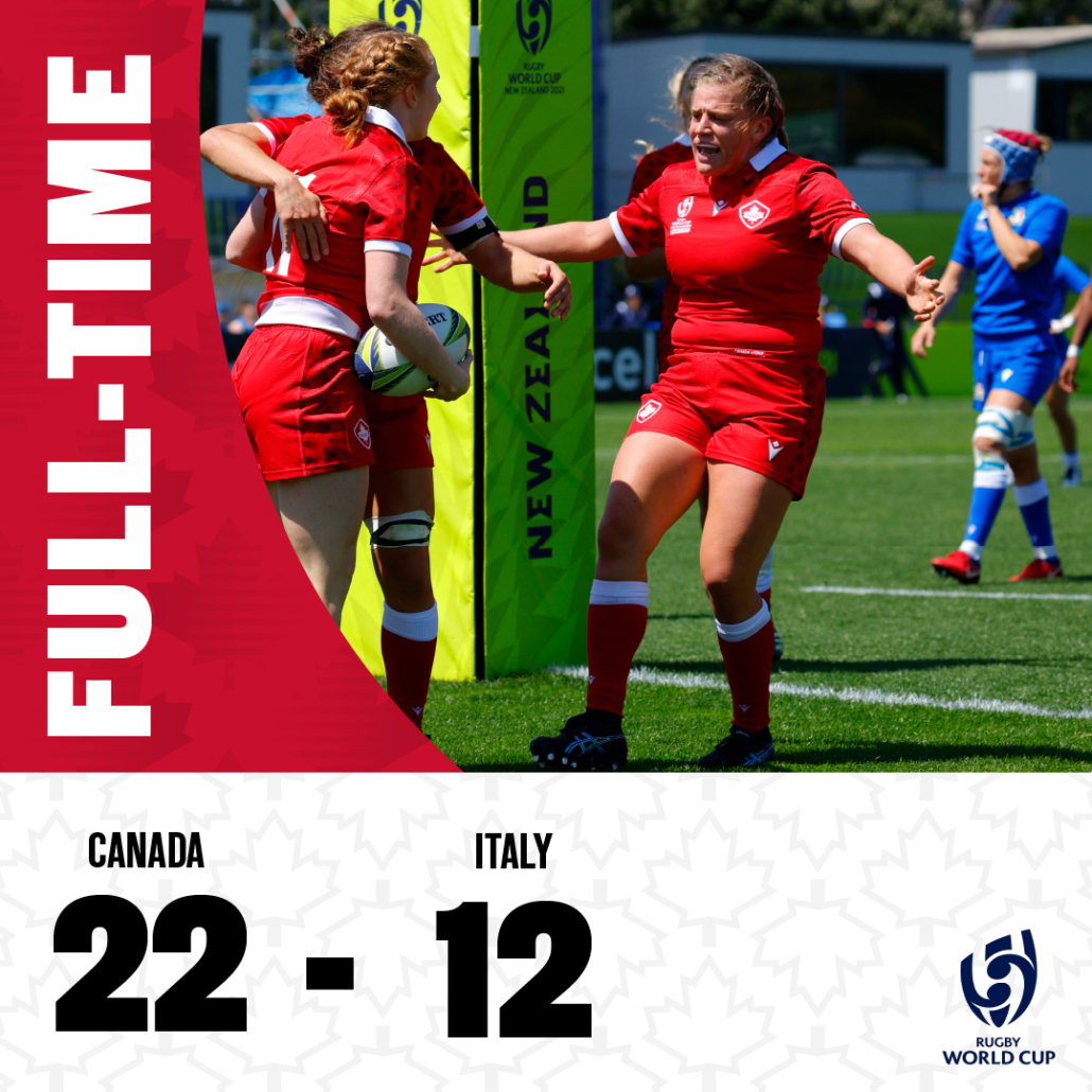 A graphic depicting Canada's 22-12 Pool B win over Italy at the 2021 Rugby World Cup