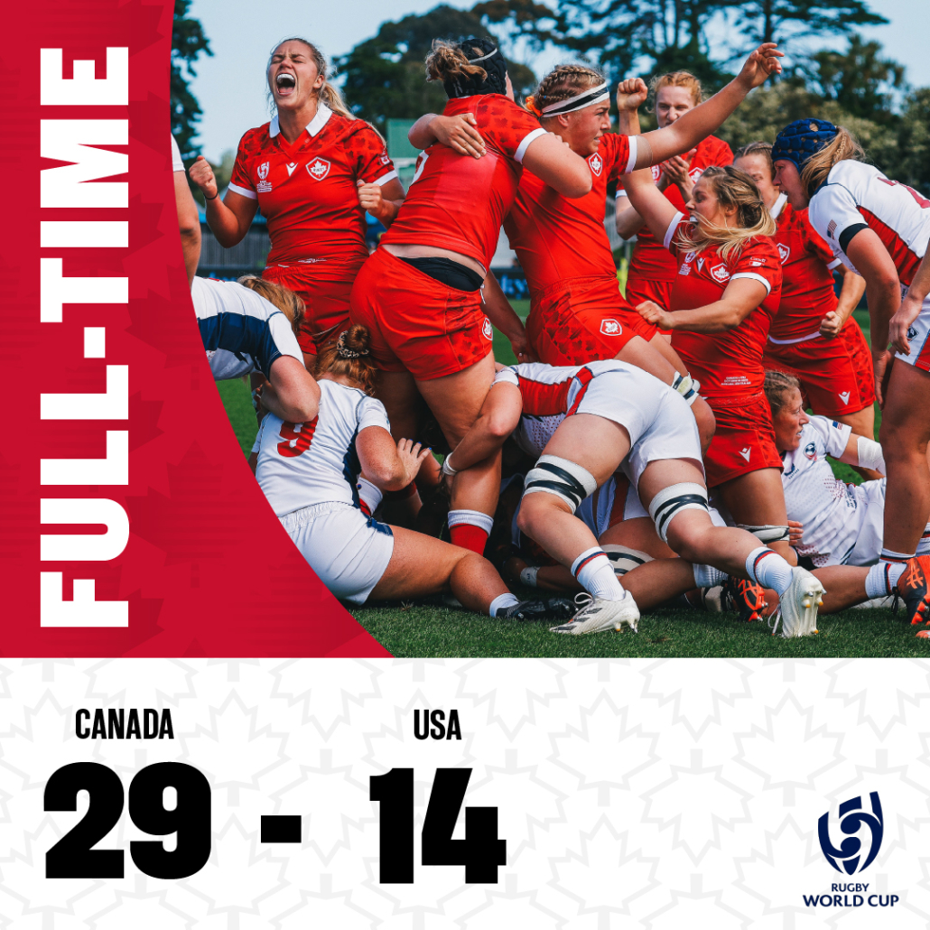 A graphic depicting Canada's 29-14 Pool B win over USA at the 2021 Rugby World Cup
