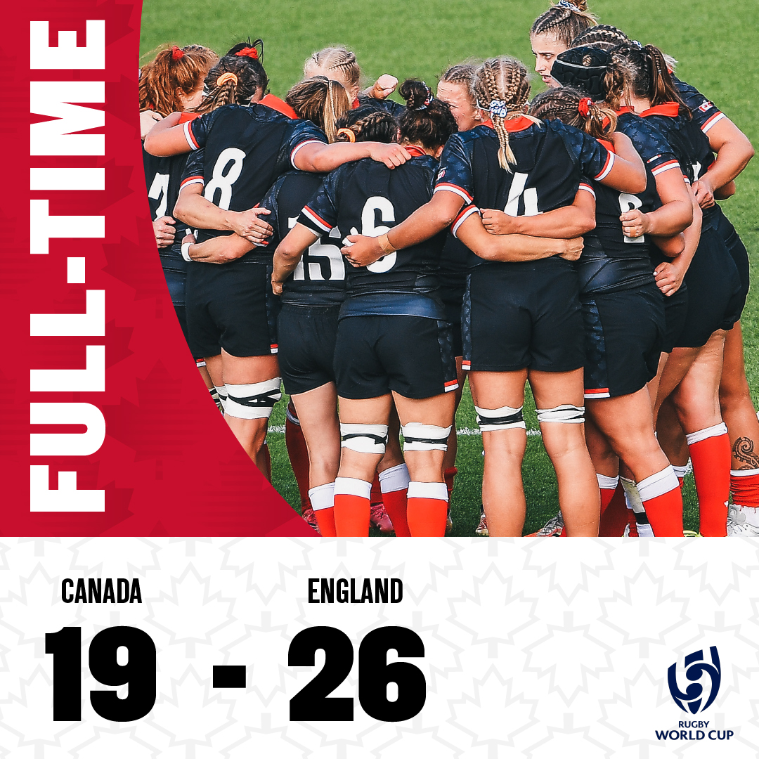 A graphic depicting Canada's 19-26 defeat to England in the Rugby World Cup Semi-Final