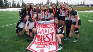 UBC Thunderbirds celebrate winning the 2023 Canada West Rugby 7s