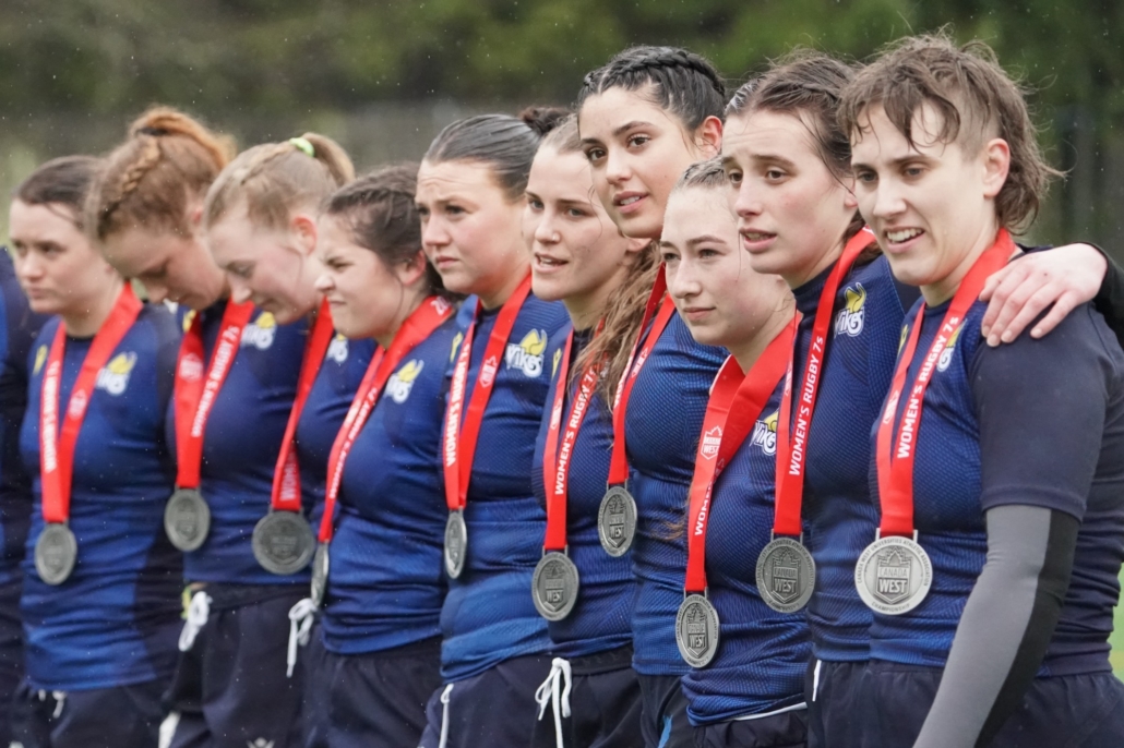 University of Victoria Vikes Rugby 7s team celebrate silver at the 2023 Canada West Rugby 7s
