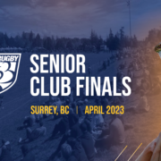 A generic graphic depicting the 2023 BC Rugby Senior Club Finals event taking place in Surrey, BC on April 29, 2023