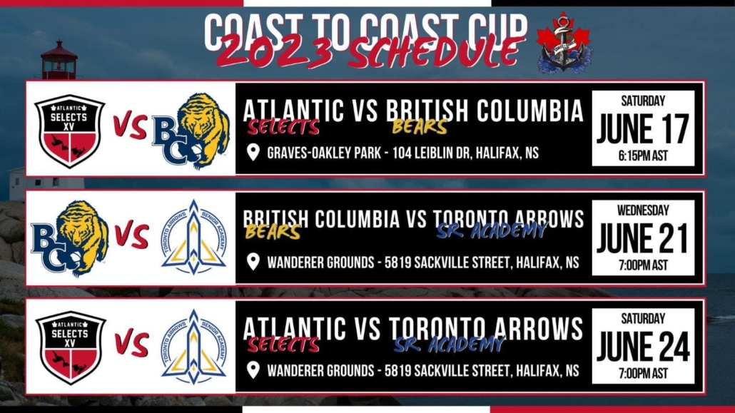 A graphic depicting the 2023 Coast to Coast Schedule