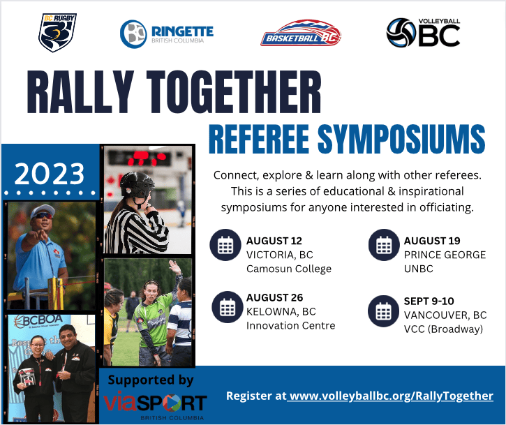 A graphic showing the Rally Together Referee Symposiums