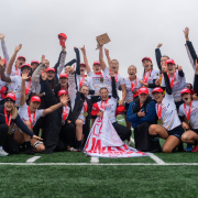 UBC Thunderbirds celebrate winning the 2023 Can West title