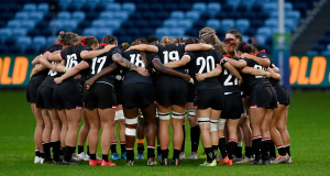 Rugby Canada's Senior Women's National Team huddles ahead of a PAC4 Match against Australia