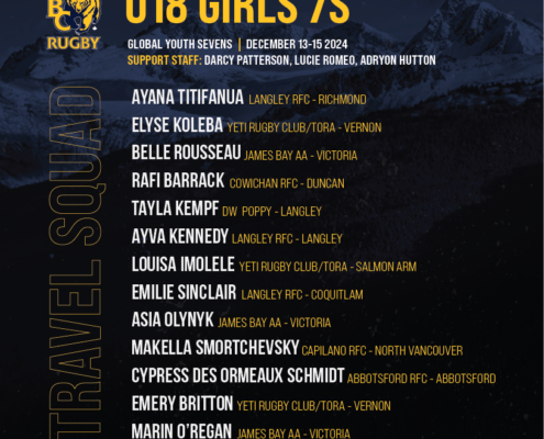 2024 BC Bears U18 Girls 7s Global Youth Sevens Travel Squad Graphic