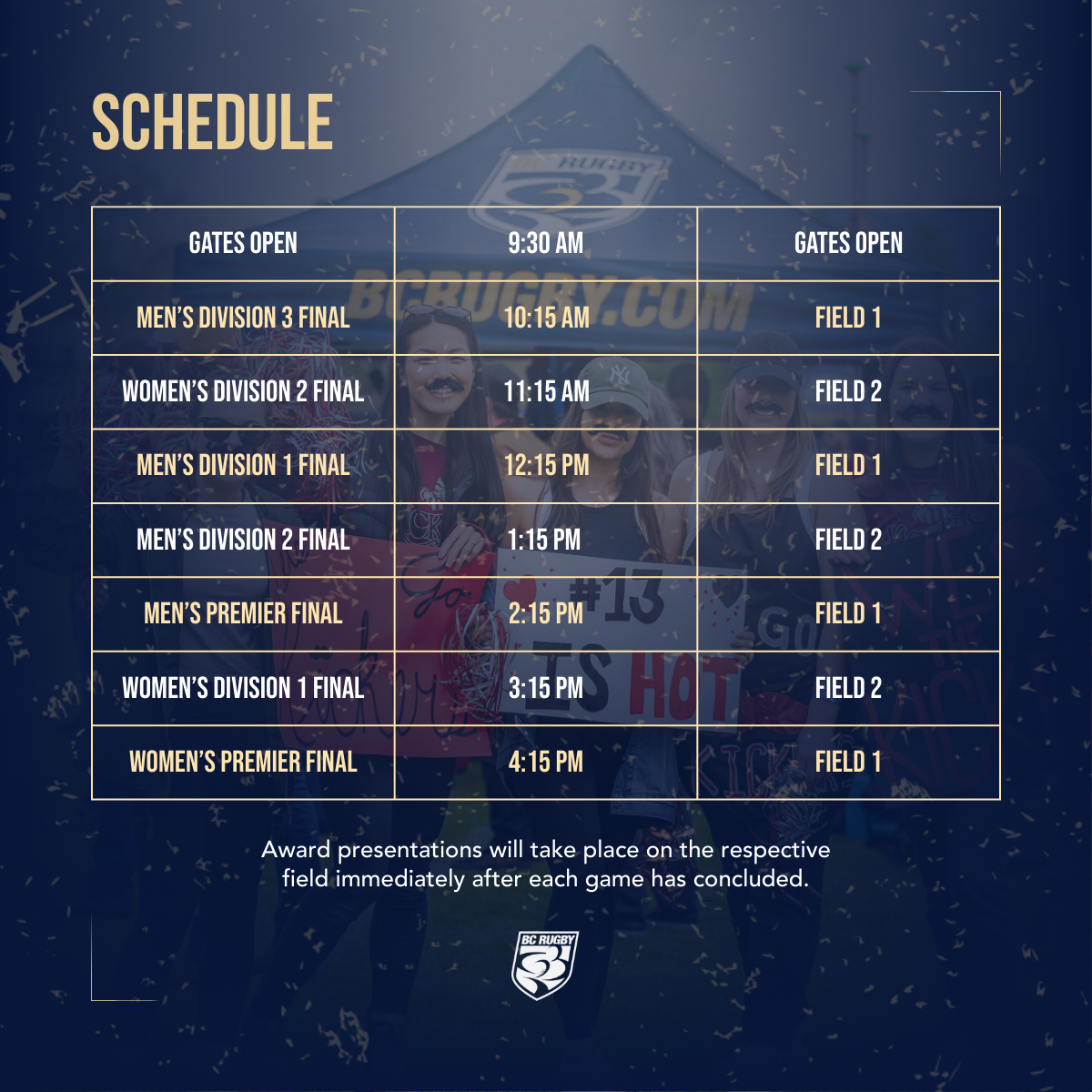 2025 BC Rugby Senior Club Finals Schedule Graphic
