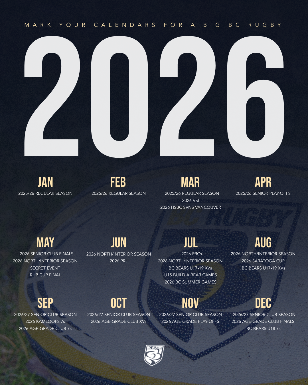BC Rugby 2026 Calendar