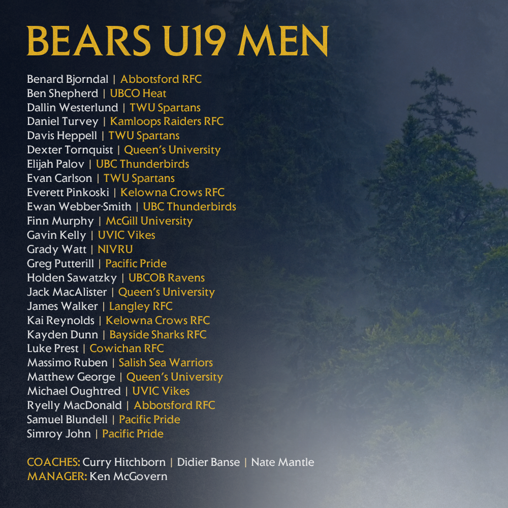2026 BC Bears U19 Men's Squad