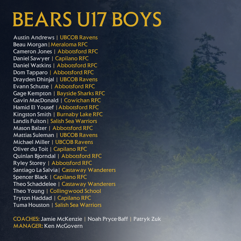 2026 BC Bears U17 Boys Roster